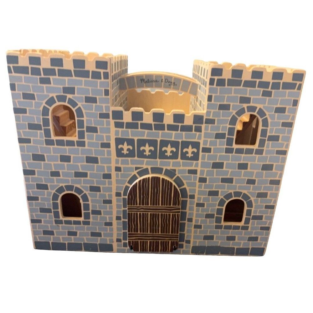 Melissa & Doug Fold & Go Princess Knight Wooden Castle Gray King Queen Horse